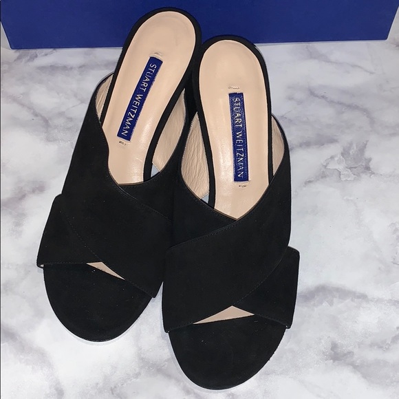 Stuart Weitzman open toe block heel mules size 4 - Picture 2 of 8